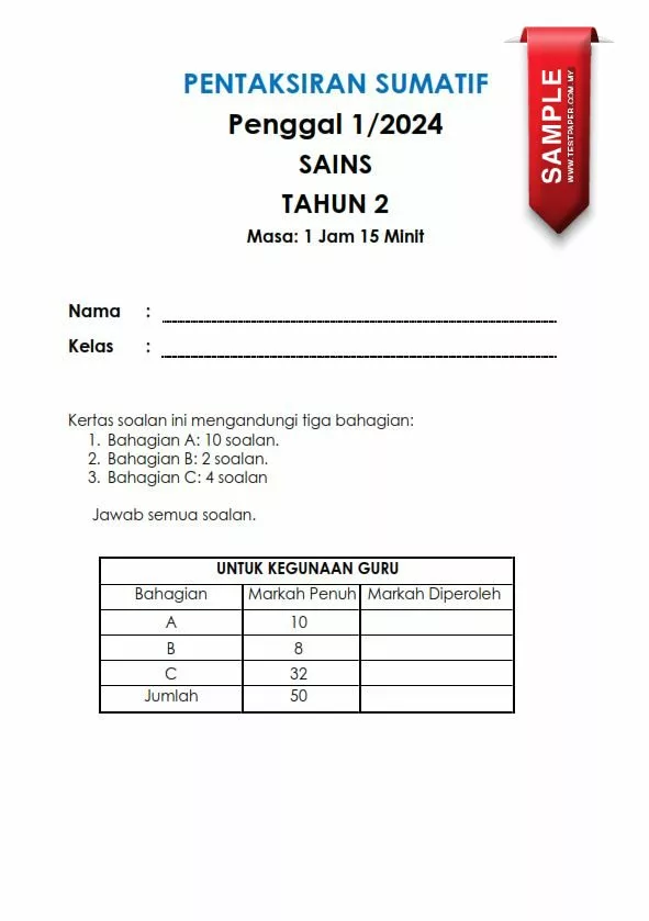 Bahan Ujian Sumatif Sains Tahun 2 Penggal 1 2024 yang Amazing