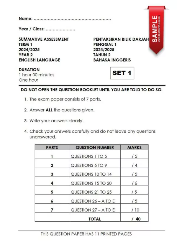 Himpunan Kertas Ujian Sumatif Tahun 2 Penggal 1 2024 Terkini