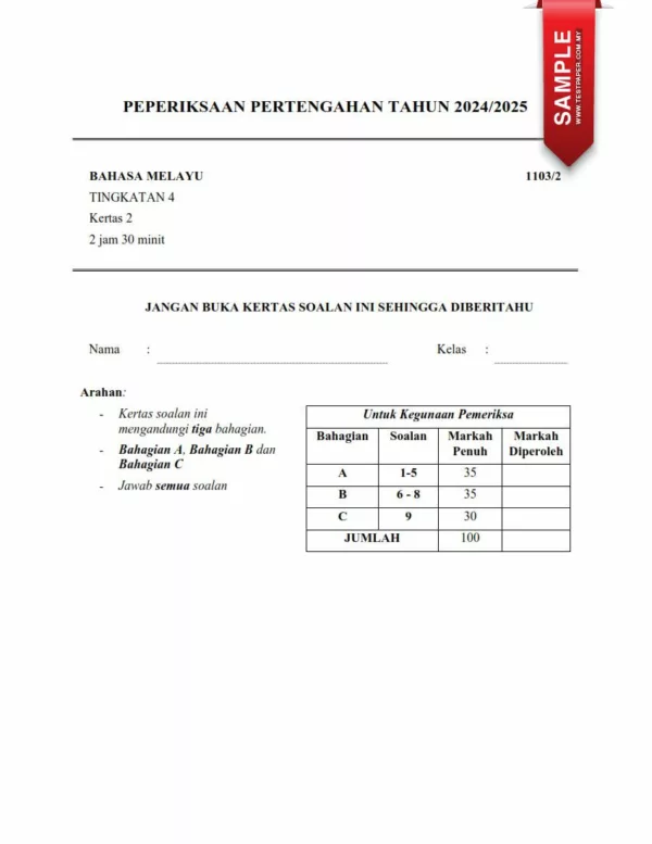 Bahan Soalan Ujian Pertengahan Tahun Bahasa Melayu Tingkatan 4 2024 yang Champion