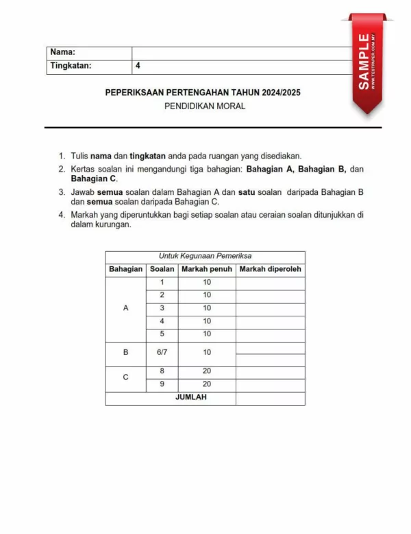 Download Soalan Ujian Pertengahan Tahun Moral Tingkatan 4 2024 Untuk Capai Achievement Anda!