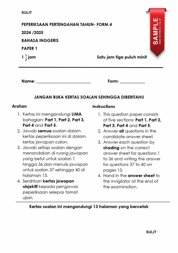 Download Soalan Ujian Pertengahan Tahun Bahasa Inggeris Tingkatan 4 2024 yang Awesome