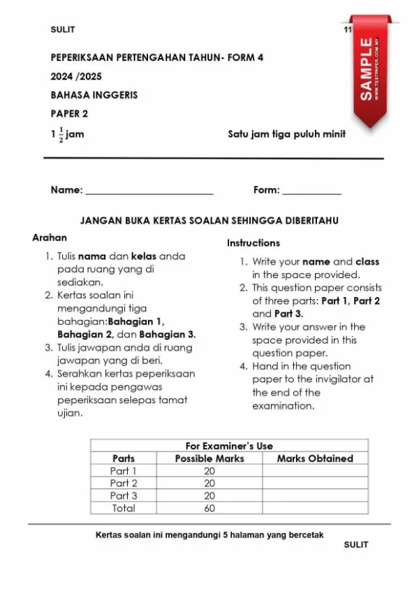 Download Soalan Ujian Pertengahan Tahun Bahasa Inggeris Tingkatan 4 2024 yang Awesome