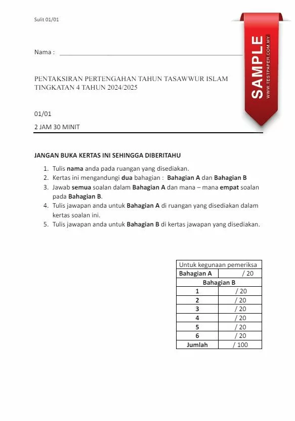 Download Soalan Ujian Pertengahan Tahun Tasawur Islam Tingkatan 4 2024 yang Perfect