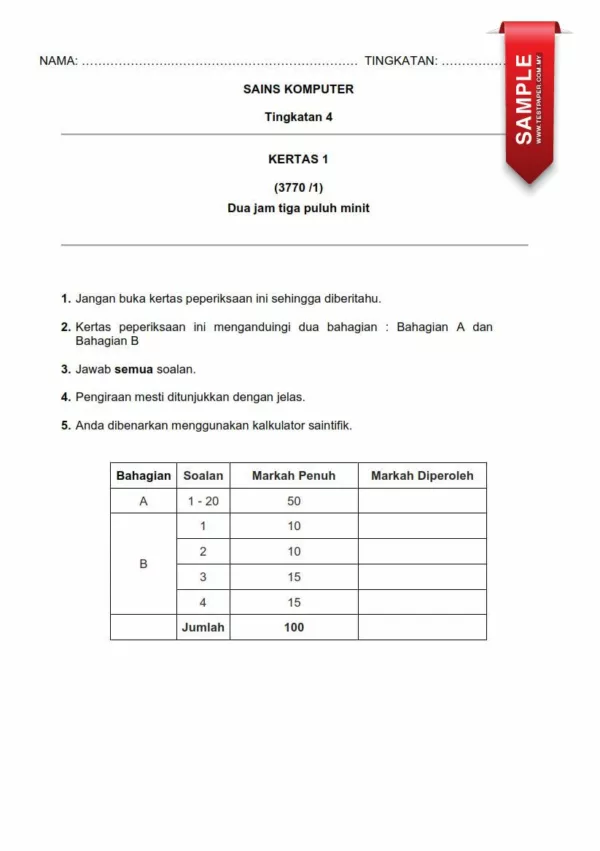 Download Soalan Ujian Tengah Tahun Sains Komputer Tingkatan 4 2024 yang Champion