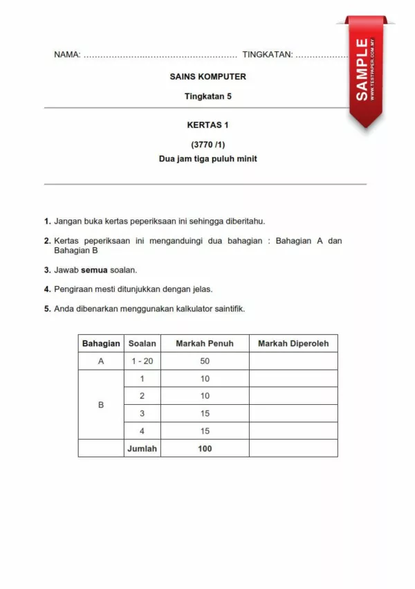 Ujian Tengah Tahun Sains Komputer Tingkatan 5 2024