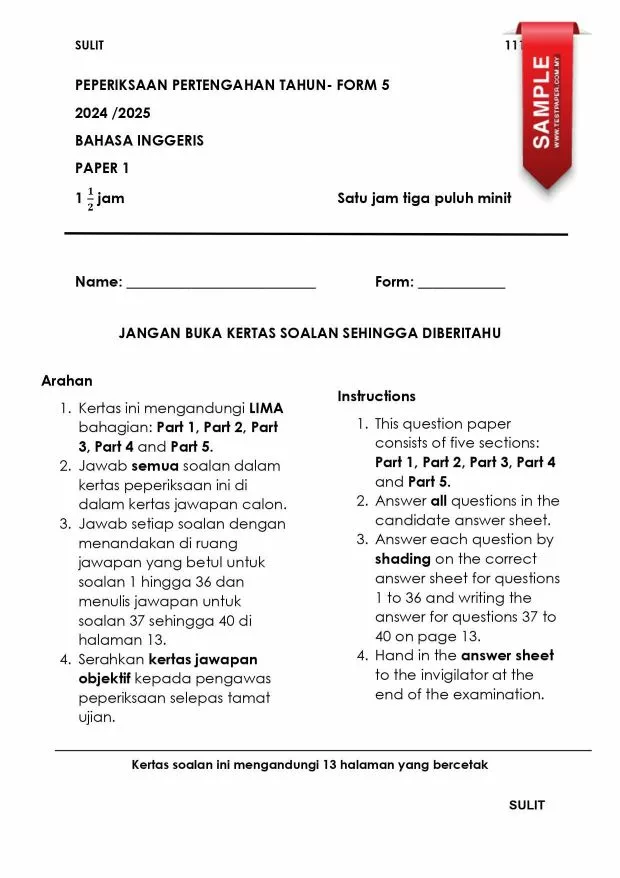 Download Soalan Ujian Pertengahan Tahun Bahasa Inggeris Tingkatan 5 2024 yang Awesome