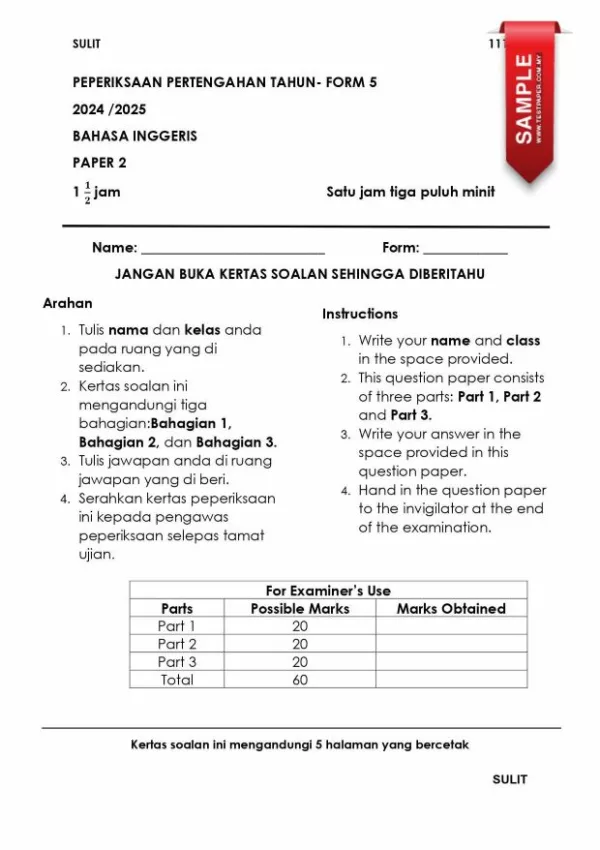 Download Soalan Ujian Pertengahan Tahun Bahasa Inggeris Tingkatan 5 2024 yang Awesome