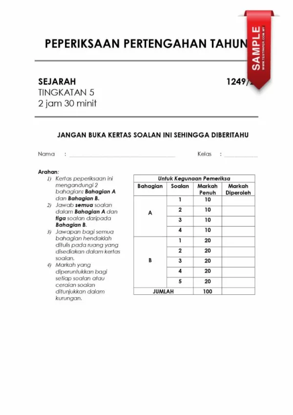 Soalan Ujian Pertengahan Tahun Sejarah Tingkatan 5 2024 yang Phenomenal