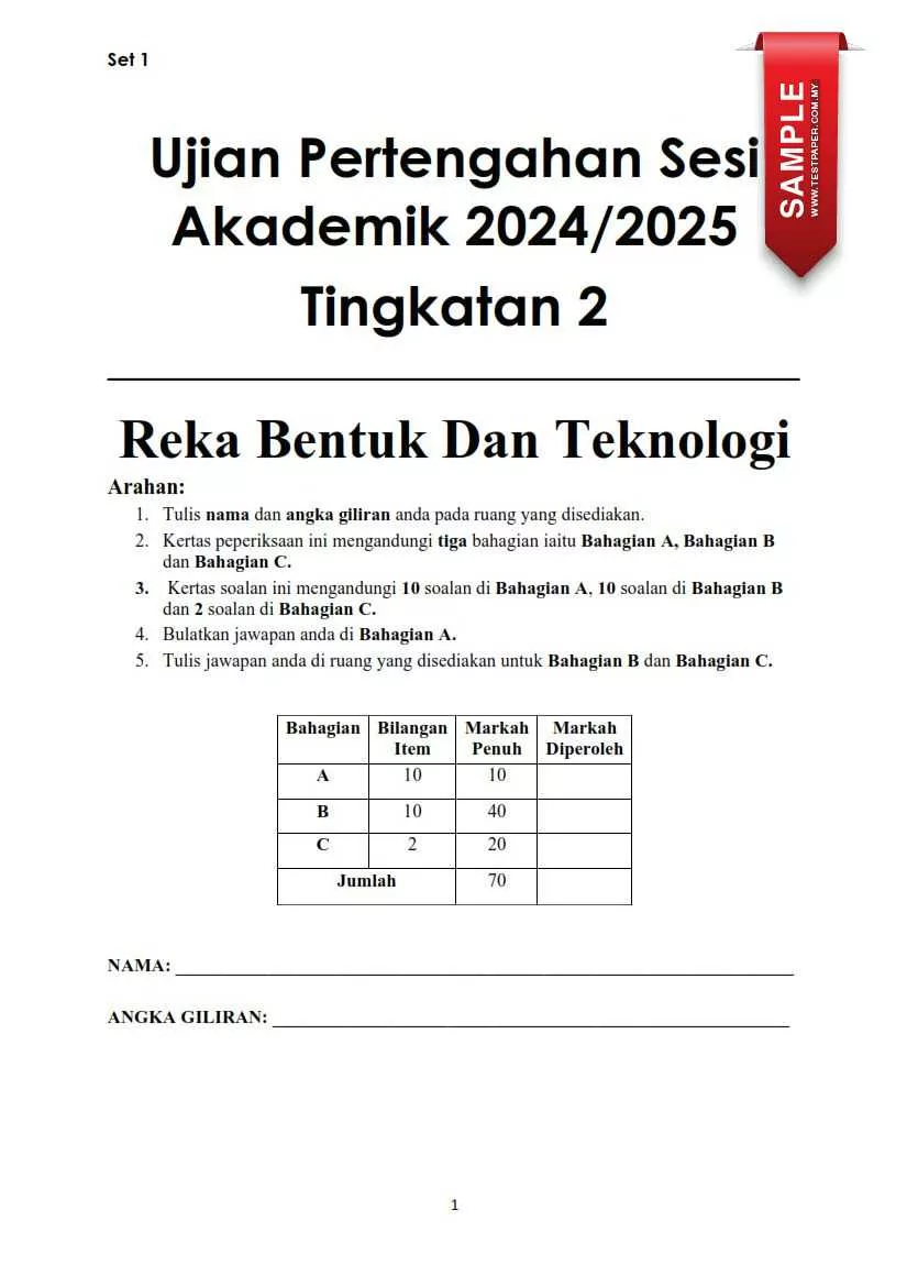 Bahan Ujian Pertengahan Tahun RBT Tingkatan 2 2024 yang Interesting