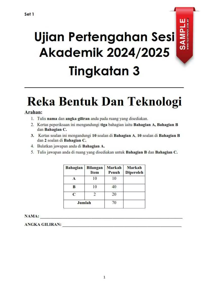 Bahan Ujian Pertengahan Tahun RBT Tingkatan 3 2024 yang Amazing