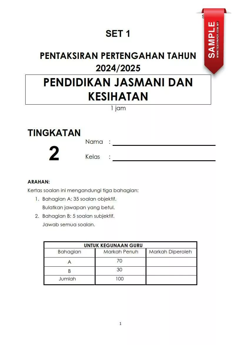 Ujian Pertengahan Tahun PJK Tingkatan 2 2024