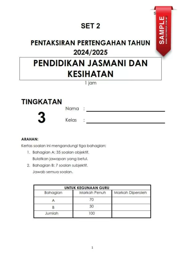 Ujian Pertengahan Tahun PJK Tingkatan 3 2024