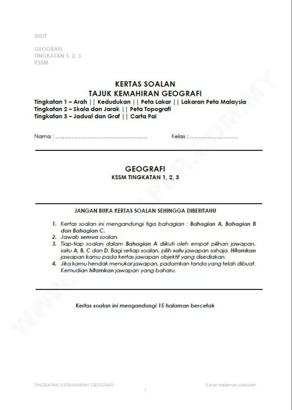 Kertas Soalan Geografi Tingkatan 1-3