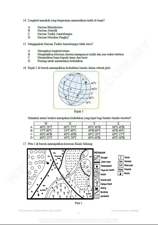 Kertas Soalan Geografi Tingkatan 1-3