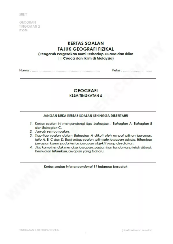 Kertas Soalan Geografi Tingkatan 1-3