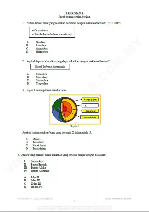 Kertas Soalan Geografi Tingkatan 1-3