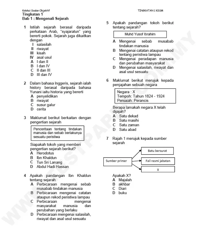 Soalan Latihan Topikal Sejarah Tingkatan 1-3