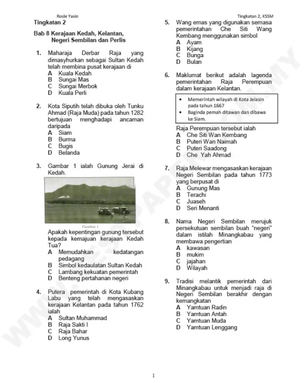 Soalan Latihan Topikal Sejarah Tingkatan 1-3