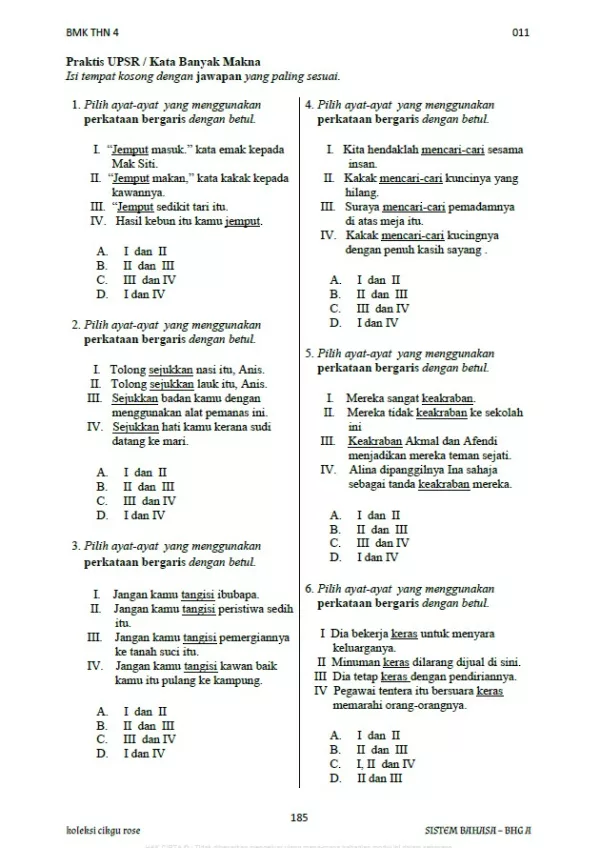 Latihan BM Pemahaman Tahun 4