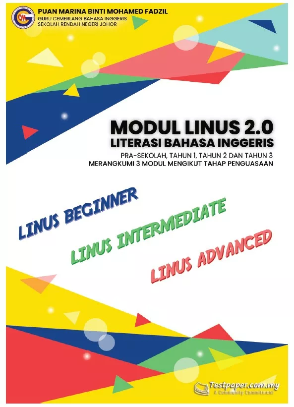 Bahan Soalan Latihan Literasi Bahasa Inggeris Linus 2 Tadika, Tahun 1-3 yang Quality