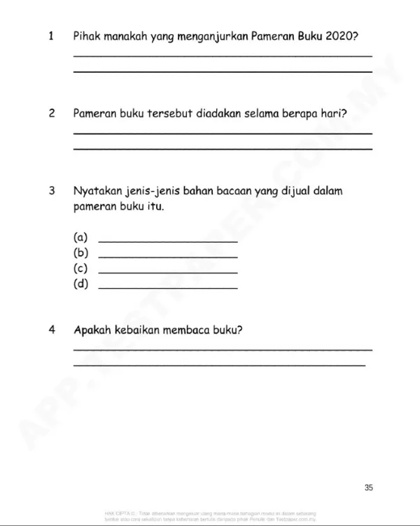 Download Soalan Latihan BM Pemahaman Tahap 1 KSSR yang Quality