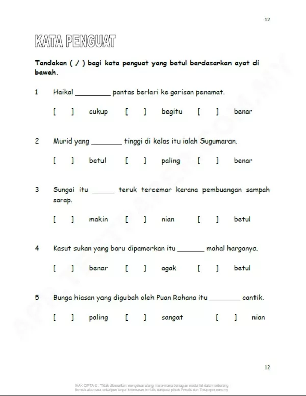 Soalan Latihan Tatabahasa BM Tahap 2