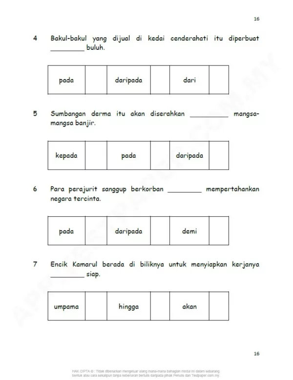 Soalan Latihan Tatabahasa BM Tahap 2