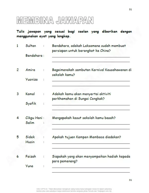 Soalan Latihan Tatabahasa BM Tahap 2