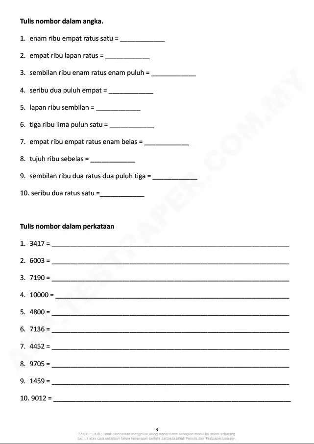 Soalan Latihan Topikal Matematik Tahun 3