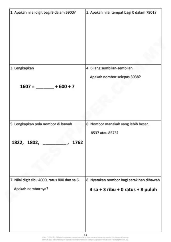 Soalan Latihan Topikal Matematik Tahun 3