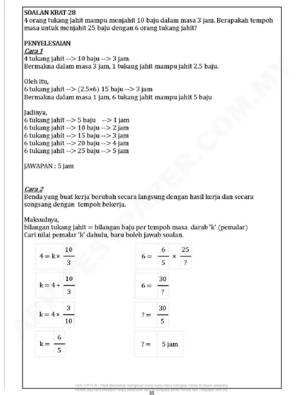 Soalan Latihan Matematik Tahap 2 KBAT