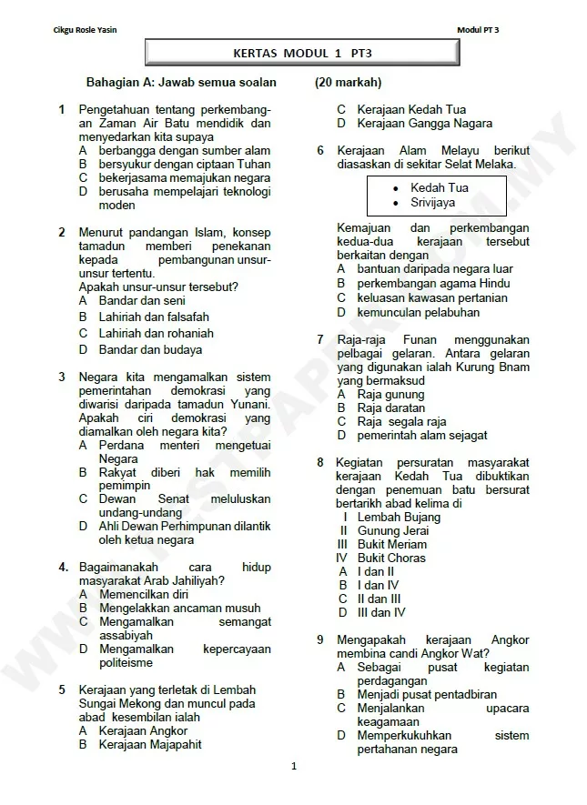 Soalan Latihan Topikal Sejarah Tingkatan 3