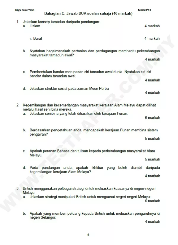 Soalan Latihan Topikal Sejarah Tingkatan 3