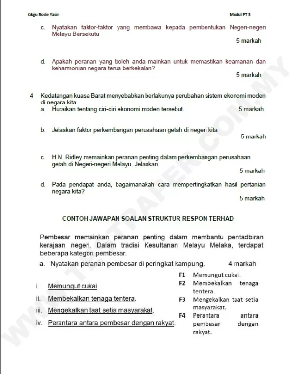 Soalan Latihan Topikal Sejarah Tingkatan 3