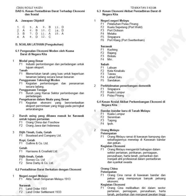 Soalan Latihan Topikal Sejarah Tingkatan 3