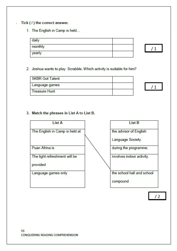 Latihan Pemahaman Bahasa Inggeris Level 2