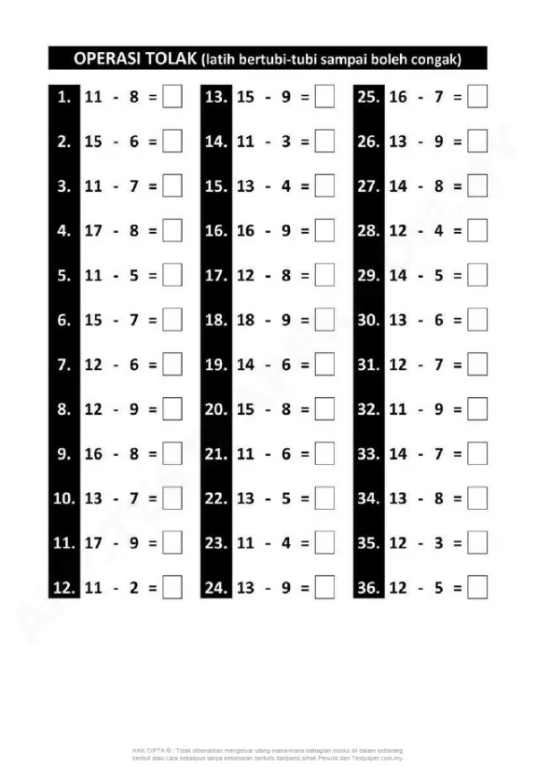 Soalan Latihan Topikal Matematik Tahun 1 KSSR