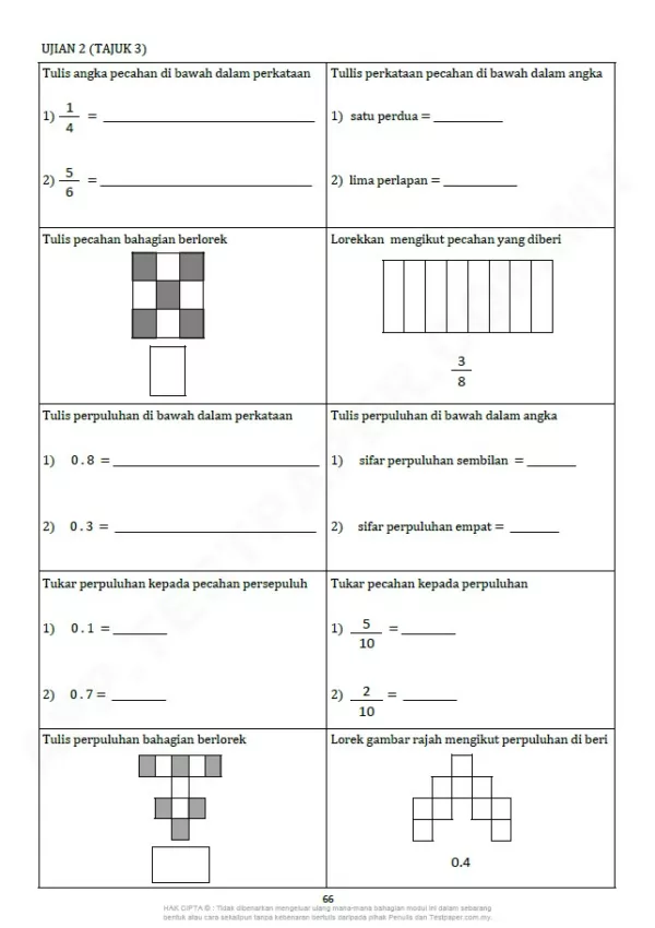 Soalan Latihan Topikal Matematik Tahun 2 KSSR