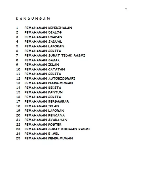 Soalan Latihan Bahasa Melayu Pemahaman Tahap 2