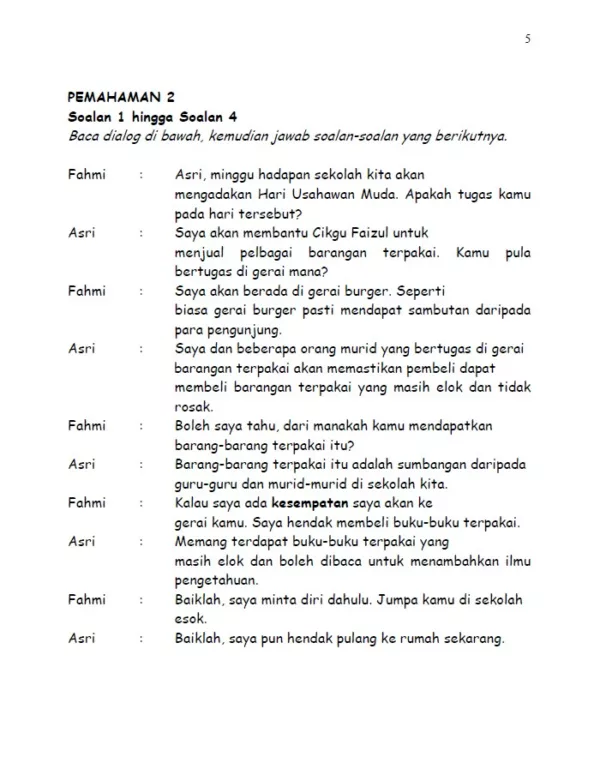 Soalan Latihan Bahasa Melayu Pemahaman Tahap 2