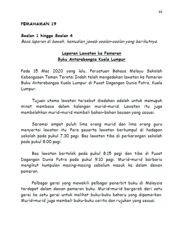 Soalan Latihan Bahasa Melayu Pemahaman Tahap 2