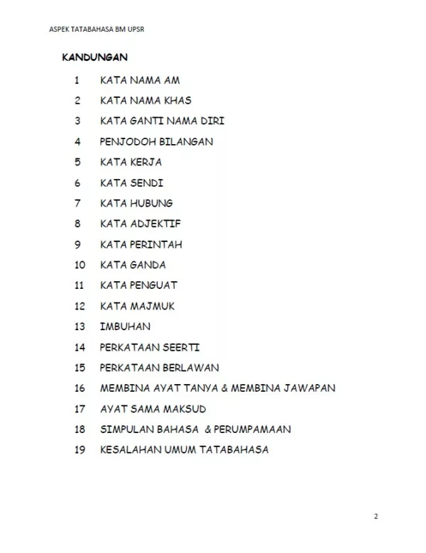 Soalan Latihan Tatabahasa Bahasa Melayu Tahap 2