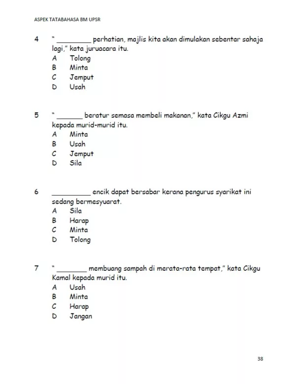 Soalan Latihan Tatabahasa Bahasa Melayu Tahap 2