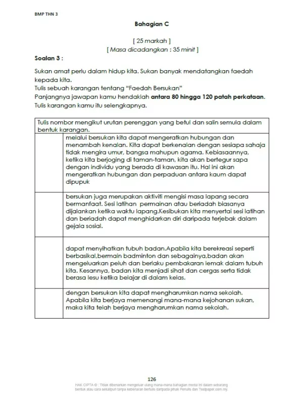 Soalan Latihan Penulisan Bahasa Melayu Tahun 3