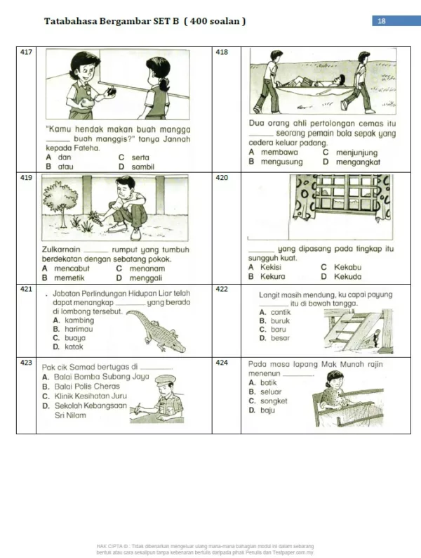 Soalan Tatabahasa Bahasa Melayu Tahap 2 Set A dan Set B