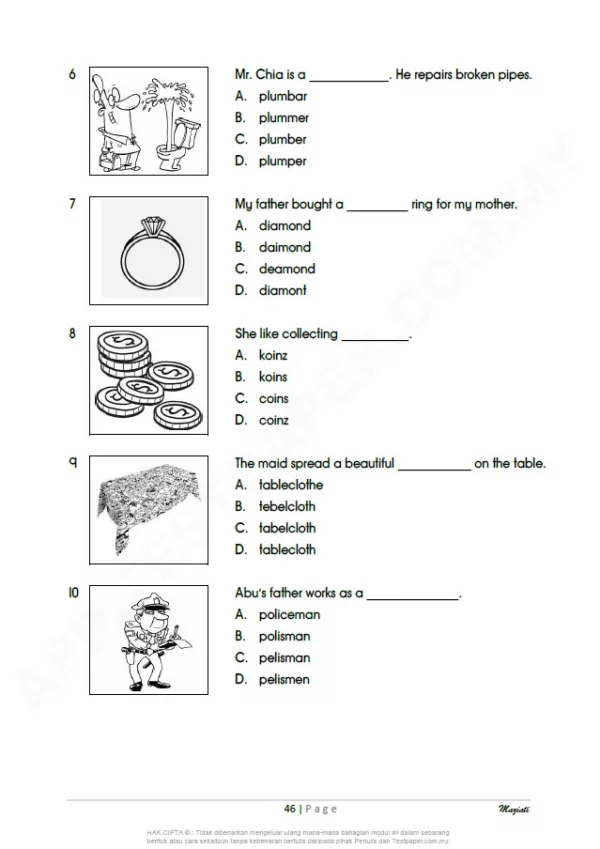 Soalan Latihan Bahasa Inggeris Sekolah Rendah