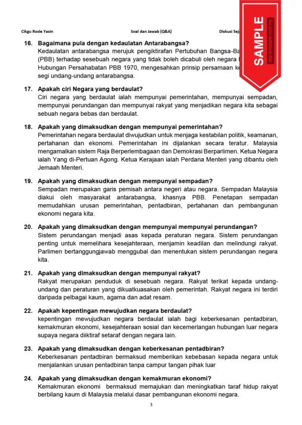 Nota Soal Jawab Sejarah Tingkatan 5 KSSM