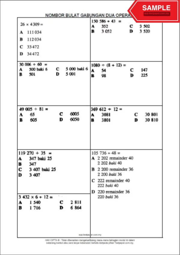 Bahan Soalan Latihan Topikal Matematik Tahun 4-6 Bab 1-8 yang Awesome