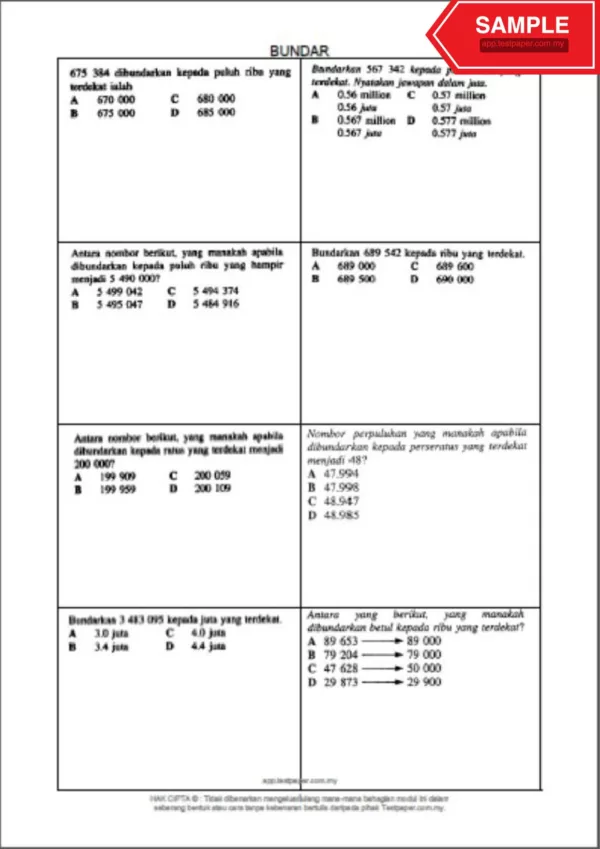 Bahan Soalan Latihan Topikal Matematik Tahun 4-6 Bab 1-8 yang Awesome