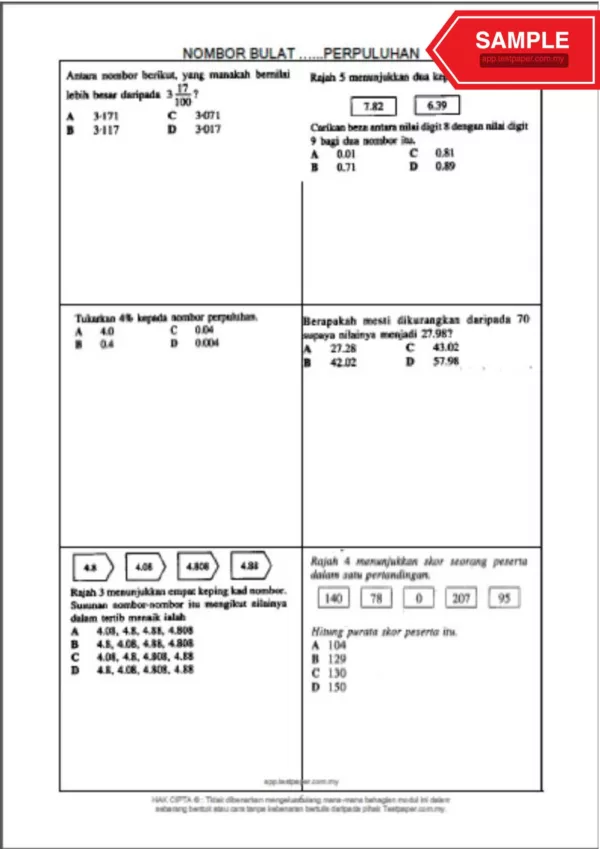 Bahan Soalan Latihan Topikal Matematik Tahun 4-6 Bab 1-8 yang Awesome